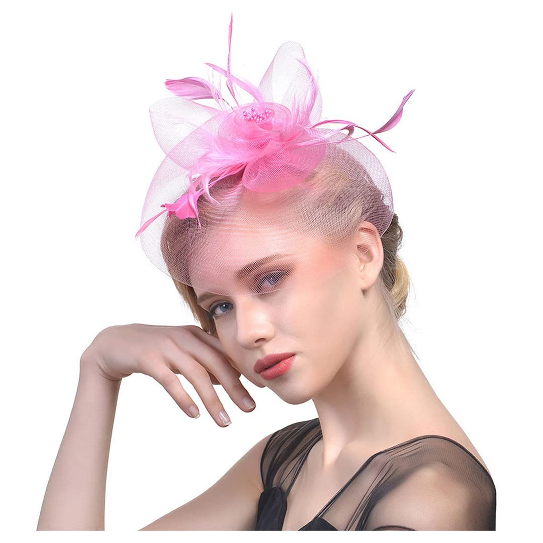fascinator, Ślubny Kościół Pióro Nakrycie Głowy Kobiety Kwiat Siatki Wstążki Opaska Na Głowę Koktajl Herbata Party Kapelusz