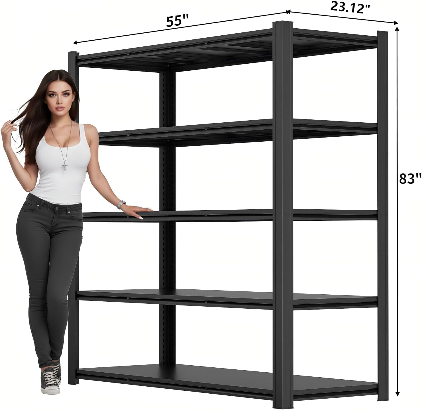 83" H Storage Shelves Heavy Duty, 3500 LBS Garage Shelving, 5 Tier Adjustable Metal Garage Shelving Units, 83" H*55" W*23.12" D, for Garage Storage, Warehouses, Basement (83H*55W*23.12D)