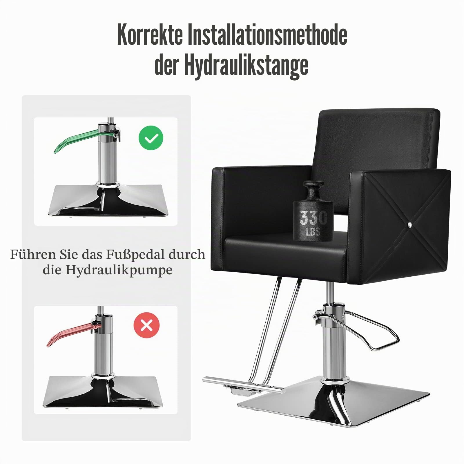 FANTASK 360° drehbar & höhenverstellbarer Friseurstuhl, Barbersessel mit hydraulischer Pumpe, Barberstuhl mit Fußstütze für Friseursalon & Barbershop, Schwarz