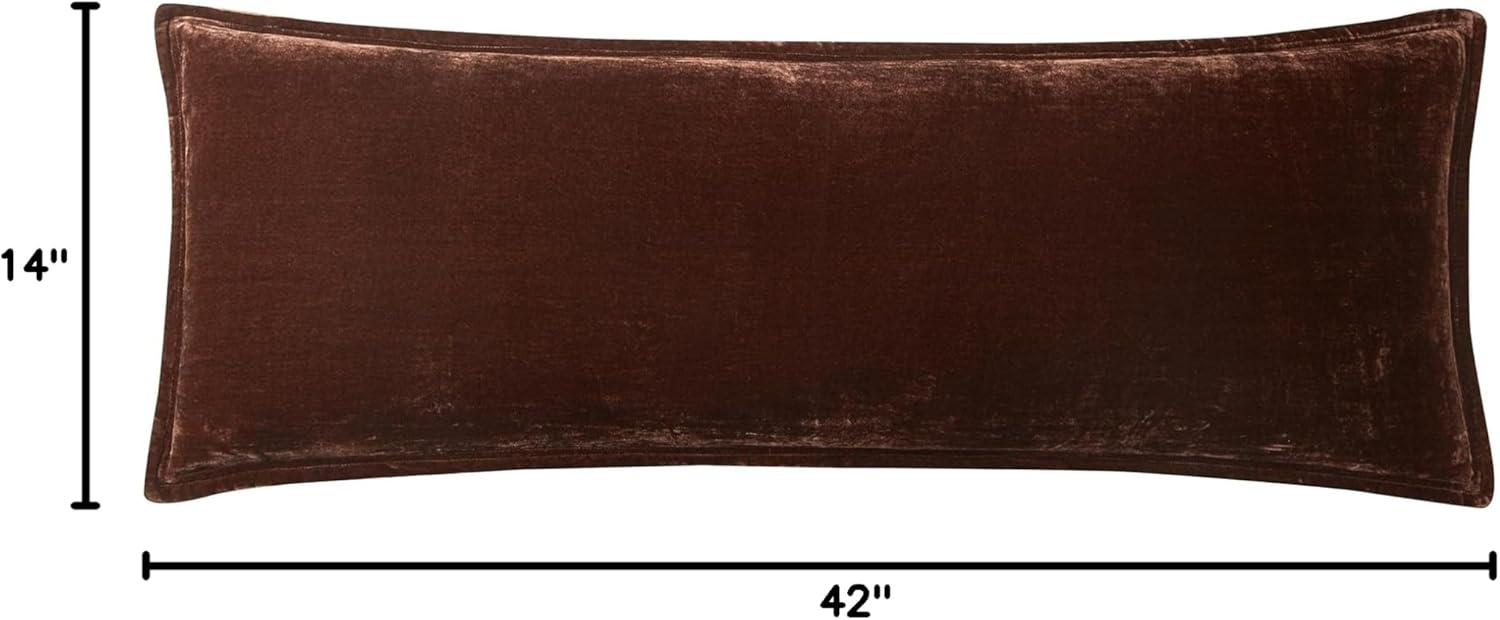 HiEnd Accents Stella Faux Silk Velvet Lumbar Pillow, 14x42 inch, Copper Brown, Romantic Western Modern Traditional Style Luxury Bedding, Decorative Throw Pillow