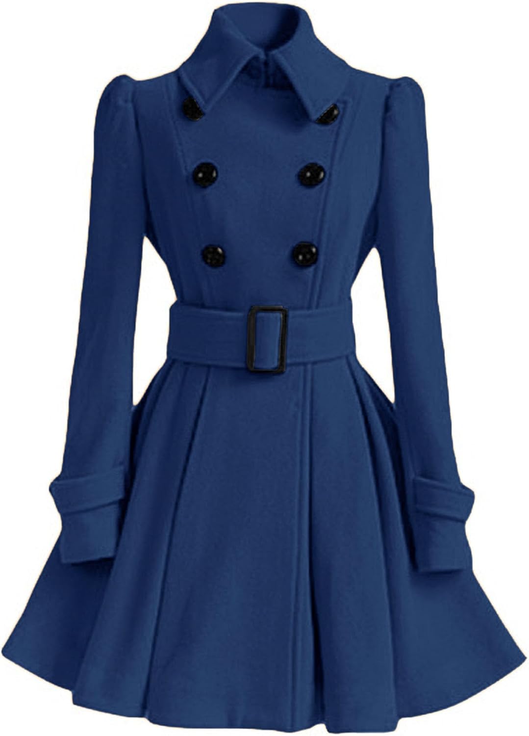 ECDAHICC Women Swing Double Breasted Wool Pea Coat with Belt Buckle SpringLong Sleeve Lapel Dresses Outwear