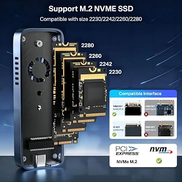 Acasis EC6608 Air - 8TB NVMe SSD Supported, M&B/M KEY, 10Gbps USB 3.1 Type-C, with Built-in Fan, Aluminum Disc Box (EC6608-AIR)