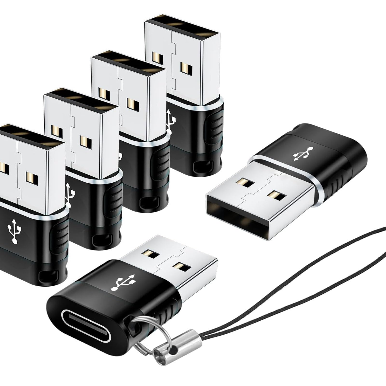 LinJie Usb C To Usb Adapter, Fast Charging Converter, Type C Charger Power Converter,Fast Charging Converter For Iphone 15 14 13 Series/Apple Watch Series/Ipad/Huawei (6Pcs Black)