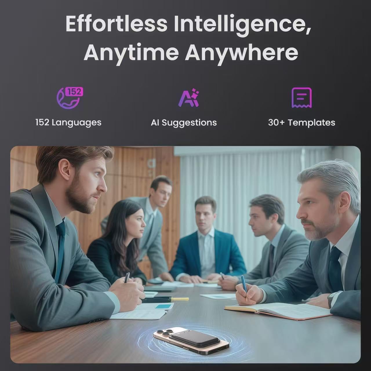 KI Digitales Diktiergerät mit Hülle, Echtzeit-Transkription & KI-Zusammenfassung mit152 Sprachen, Fur Android/iOS, 64GB, One-Touch-Aufnahmefür Meetings, Interviews, Telefonate