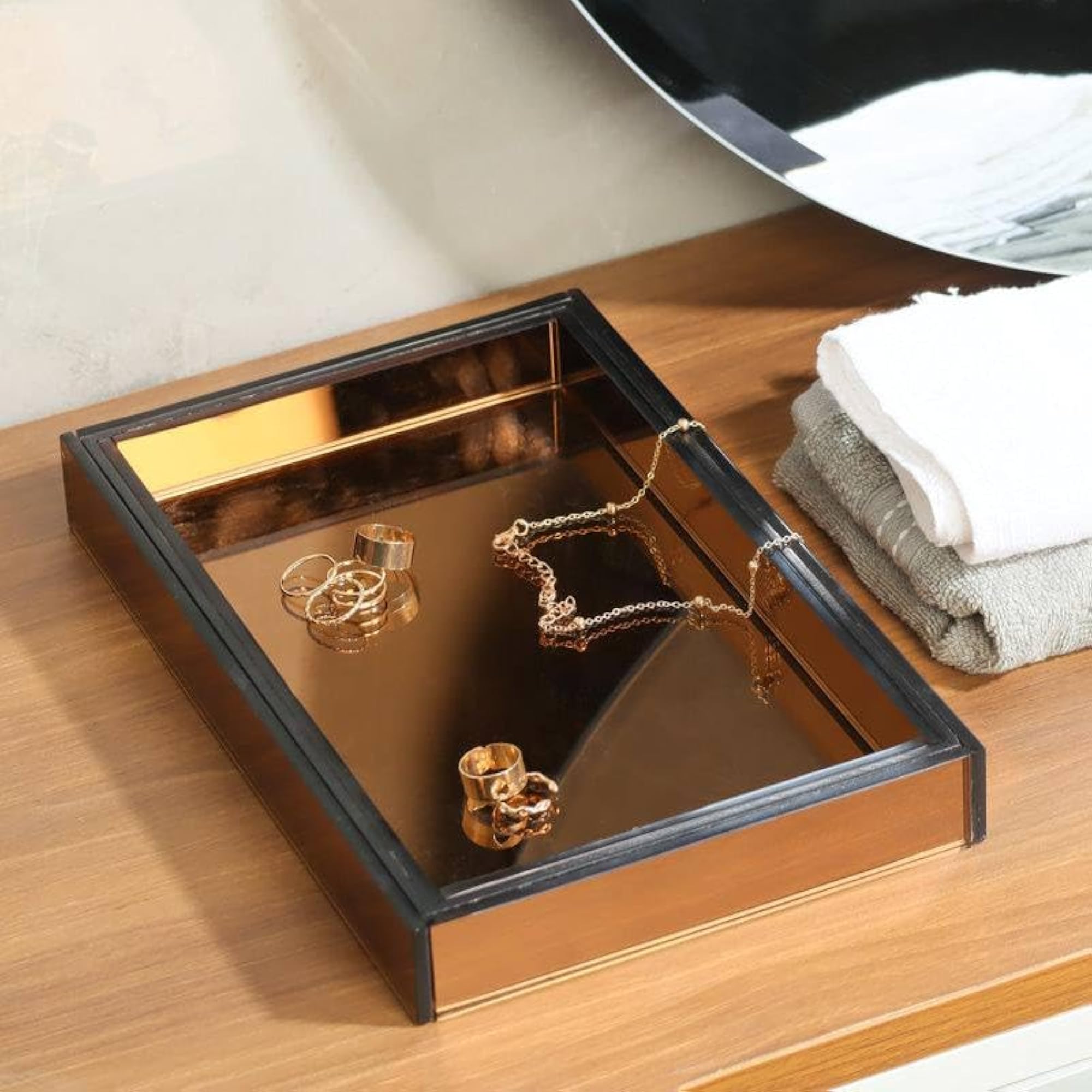 Bronze Mirror Valet Tray, Cosmetic Vanity Organizer