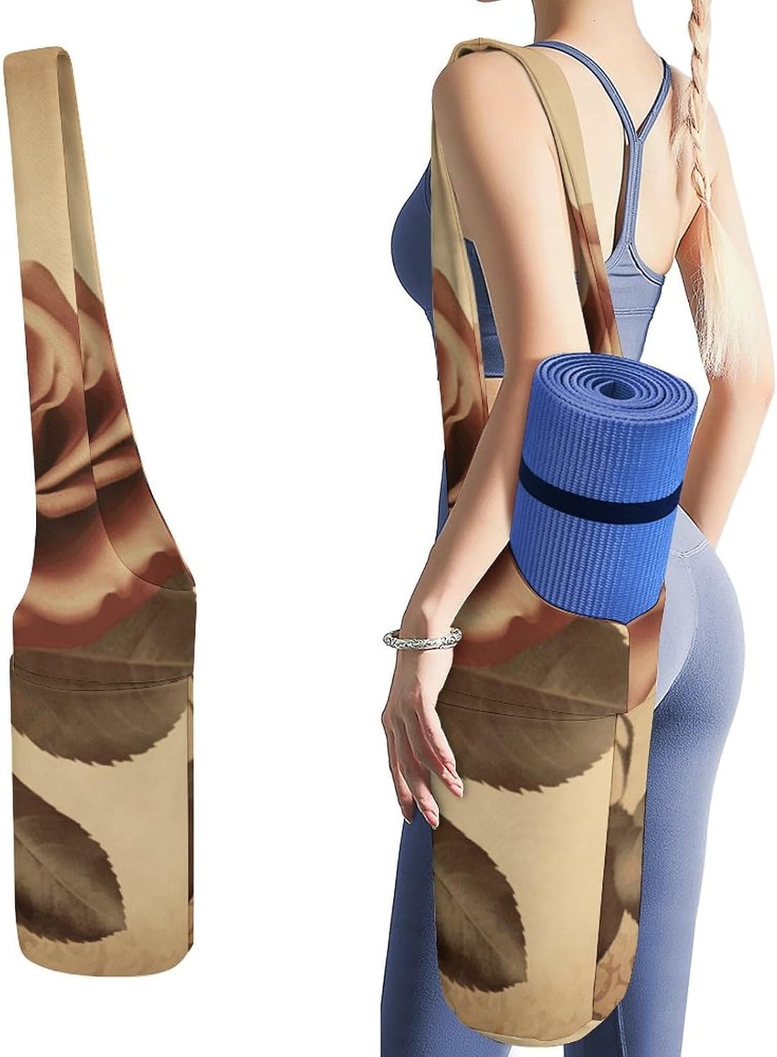 Vintage Rose Yoga Mat Bag Yoga Backpack Multi Pocket Exercise Yoga Mat Carrier Multi-Functional Storage Bag for Pilates Beach Travel And Everyday Use