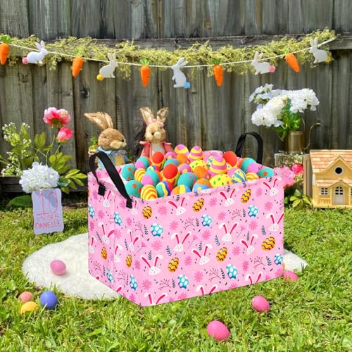 Image of Easter Eggs Gift Pink Rabbit Shelf Basket Clothes Laundry Storage Box Storage Bins, Bunny Basket, Laundry Hamper with Handles