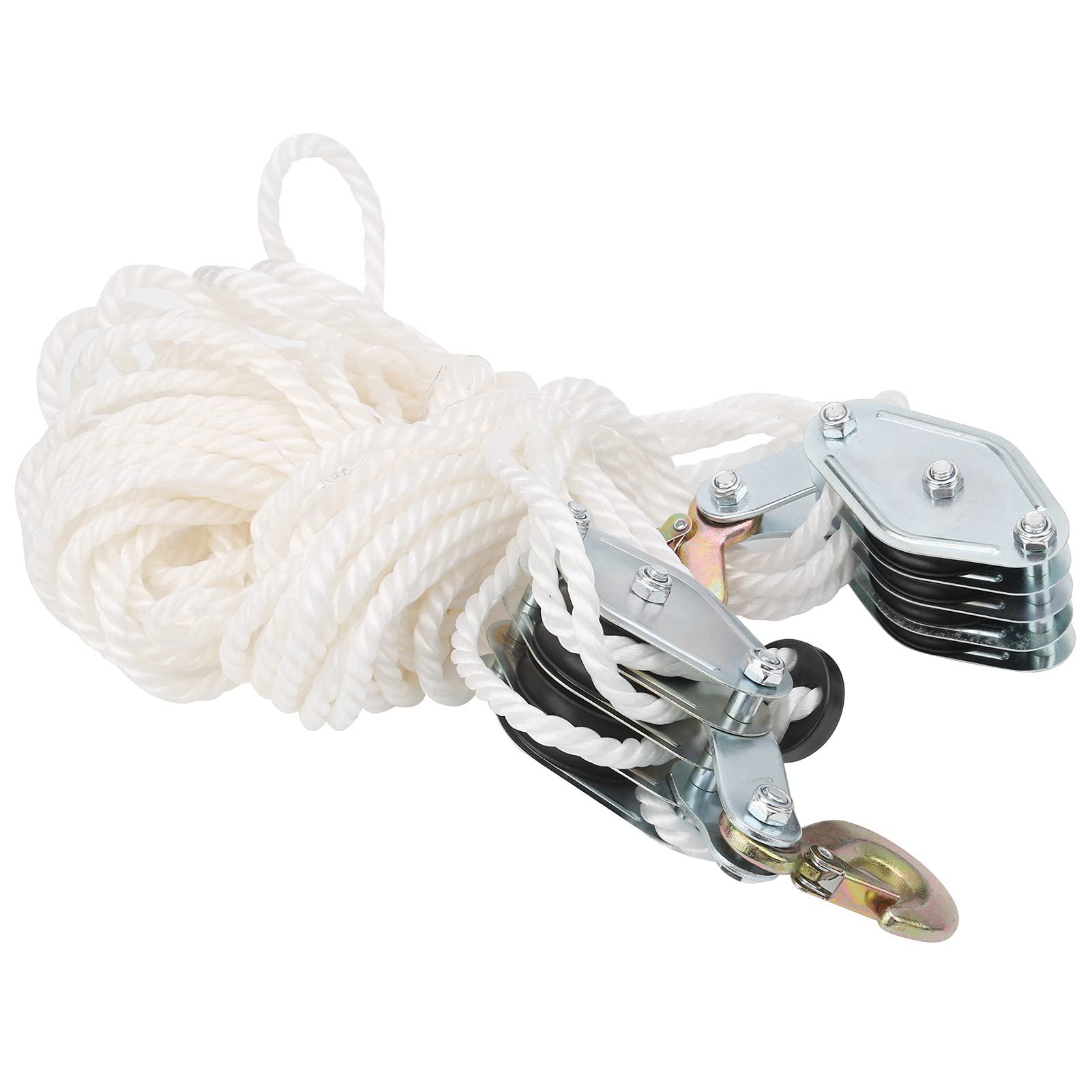 Polea de Polipasto de Acero Galvanizado de Carga de 4000 Lb, Bloque de Cuerda de Nailon de Alta Resistencia, Bloque de Polea de Elevación con Gancho de Acero con Cuerda de Nailon