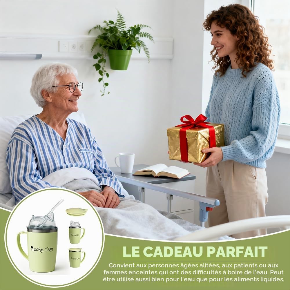 Gobelet anti-déversement 3 en 1 pour adulte HOVCEH, 350 ml, avec couvercle et paille de 30 cm, avec poignée, gobelet en acier