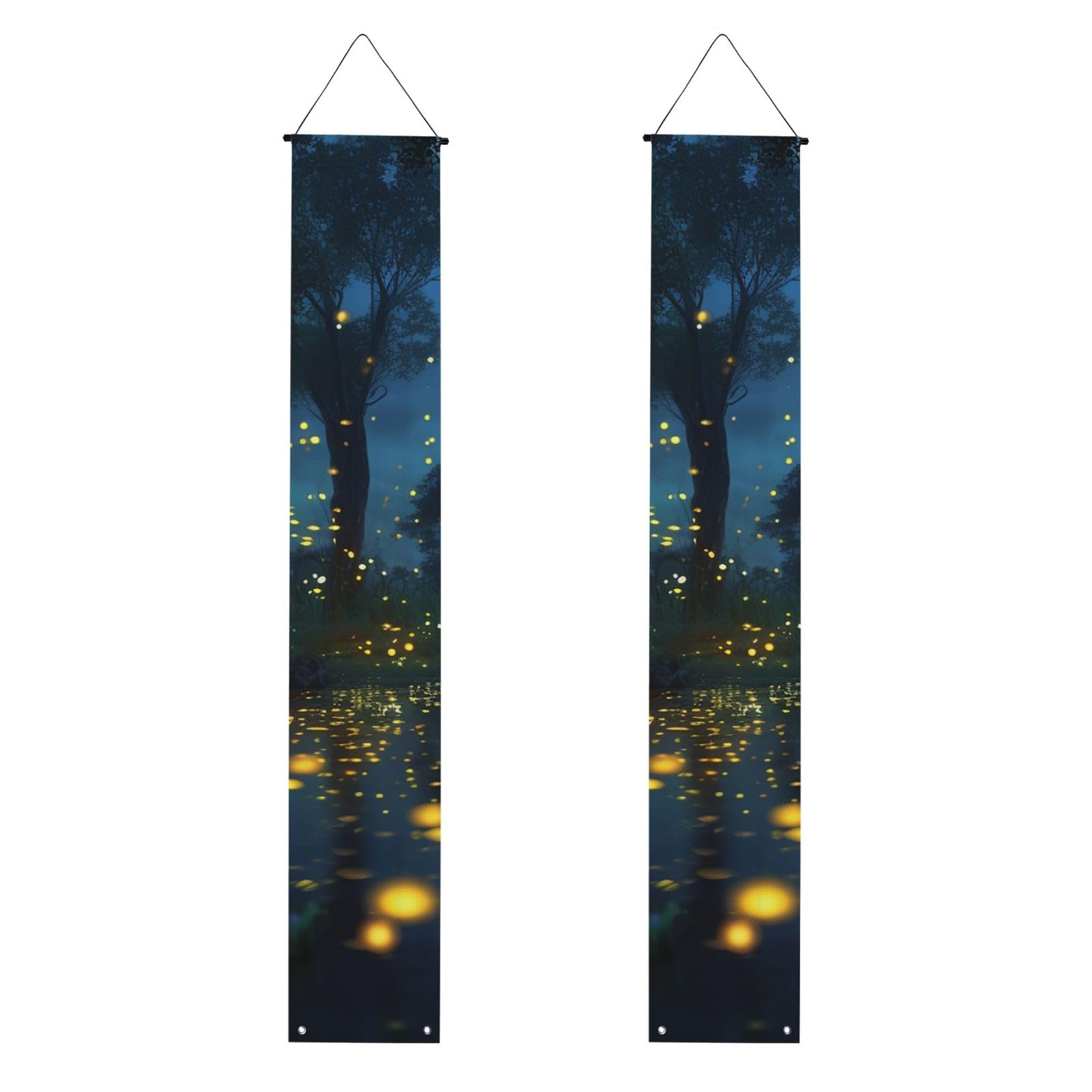 Fireflies Porch Banner 2PCS, Summer Hanging Flag Party Porch Sign Front Door Hanging Decorations for Indoor Outdoor Holiday Yard Decor Wall Backdrop 71 x 12 Inch