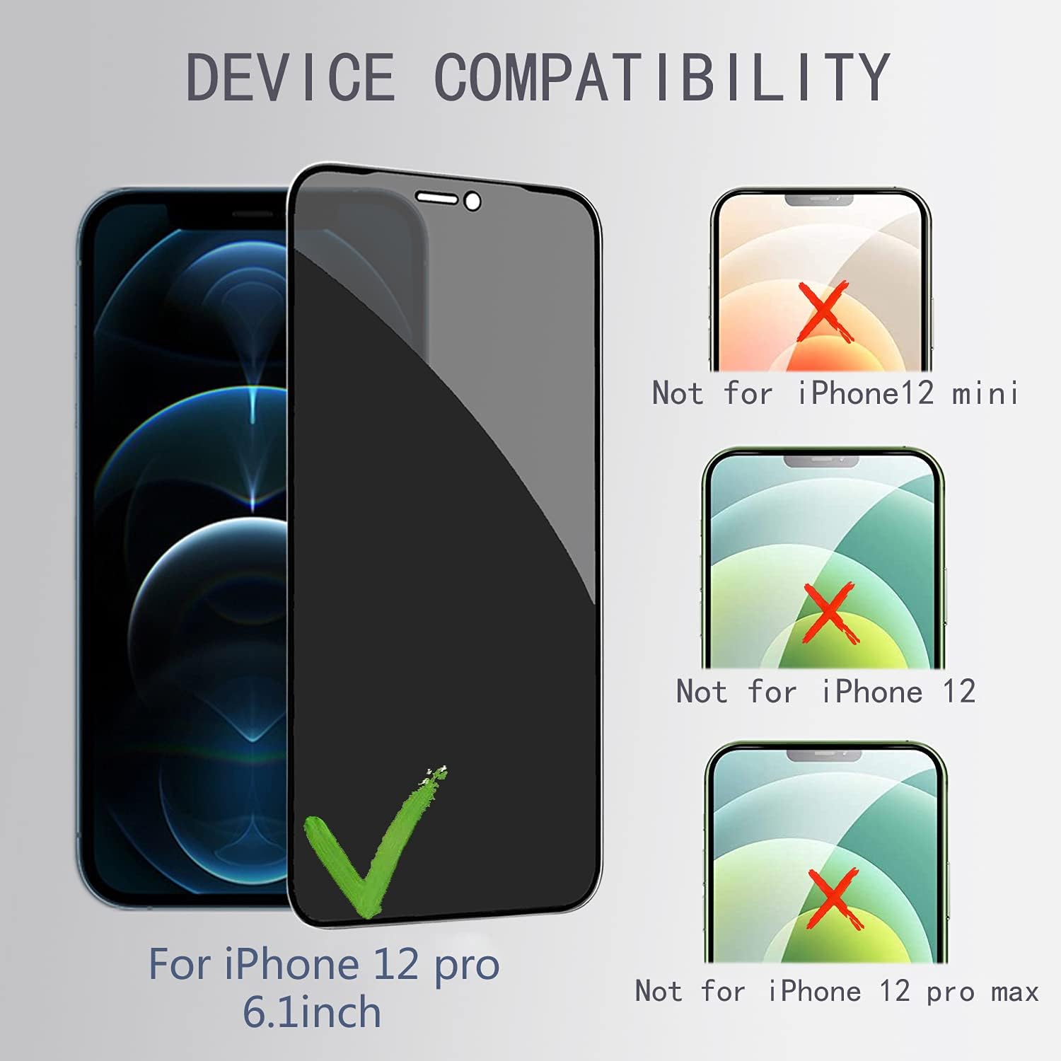 HXL 2 Pack Privacy Screen Protector Compatible for iPhone 12 Pro [6.1 inch] + 2 Pack Camera Lens Protector,Tempered Glass Film Full Coverage Case Friendly-Black
