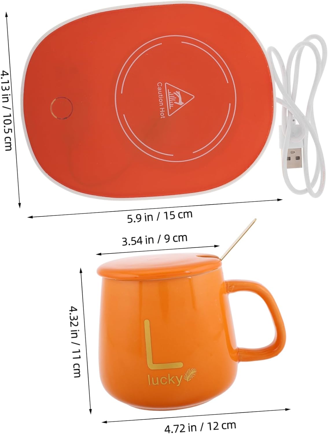 SOLUSTRE 1set Electric Coffee Warmer Mug Set Lid and Spoon USB Powered Cup Heater for Office and Home Use for Christmas and Birthdays Keeps Drinks Warm for Hours