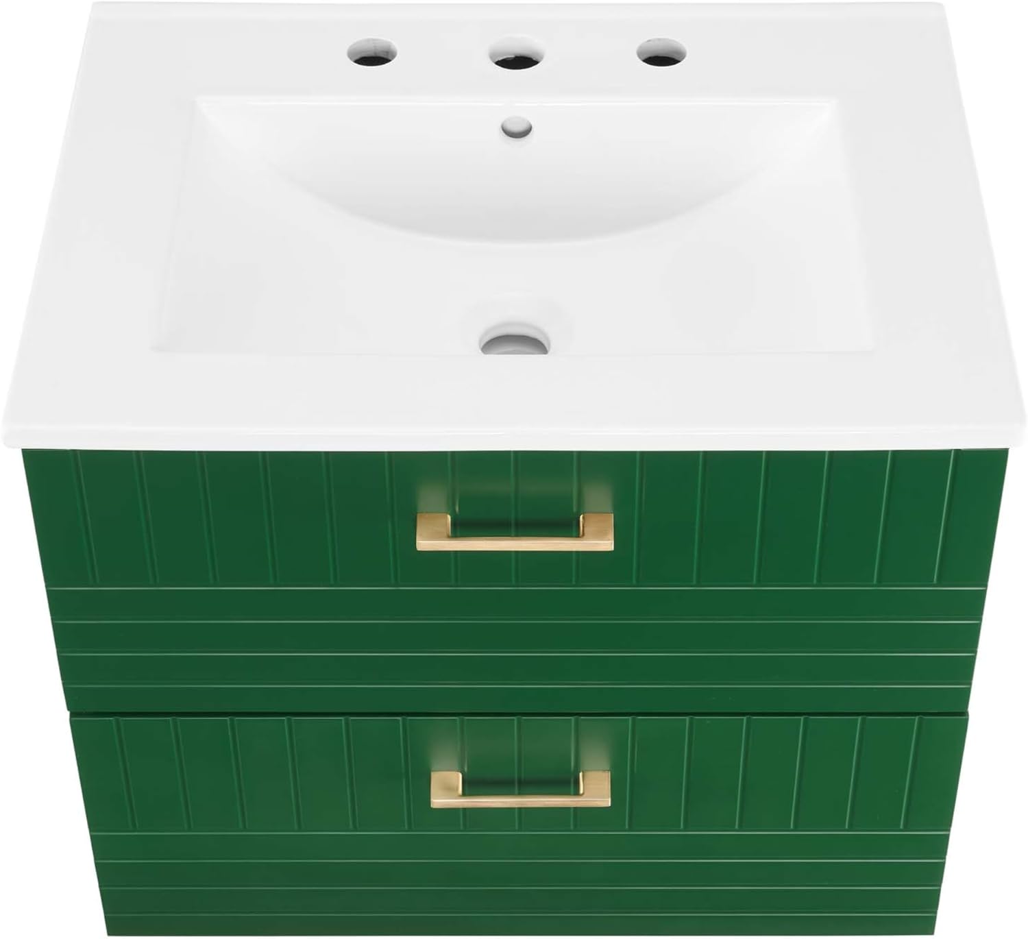 Ergode Daybreak 24 Bathroom Vanity-Contemporary Style, Matte Finish, Gold Metal Hardware, Ample Storage, Wall-Mounted, Ceramic Sink Basin