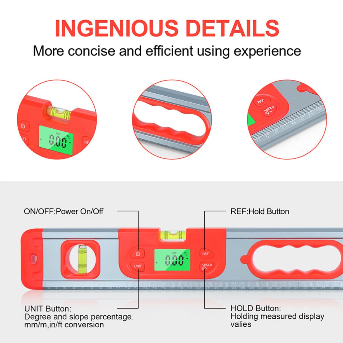 Inclinometro Digitale Rosso Ampio Intervallo di Misura, Materiale Abs e Lega di Alluminio, Strumento di Misura per Installazione Attrezzature e Decorazione Casa