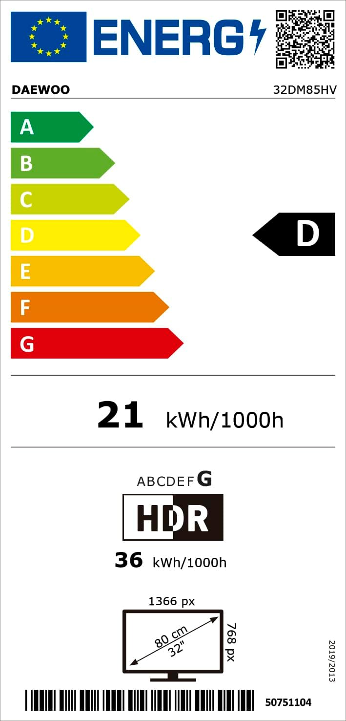 Daewoo TV 32DM85HV Smart TV 32 Pulgadas HD (HDR10, 1366×768, Frameless, Dolby Audio) Gama 2025 5
