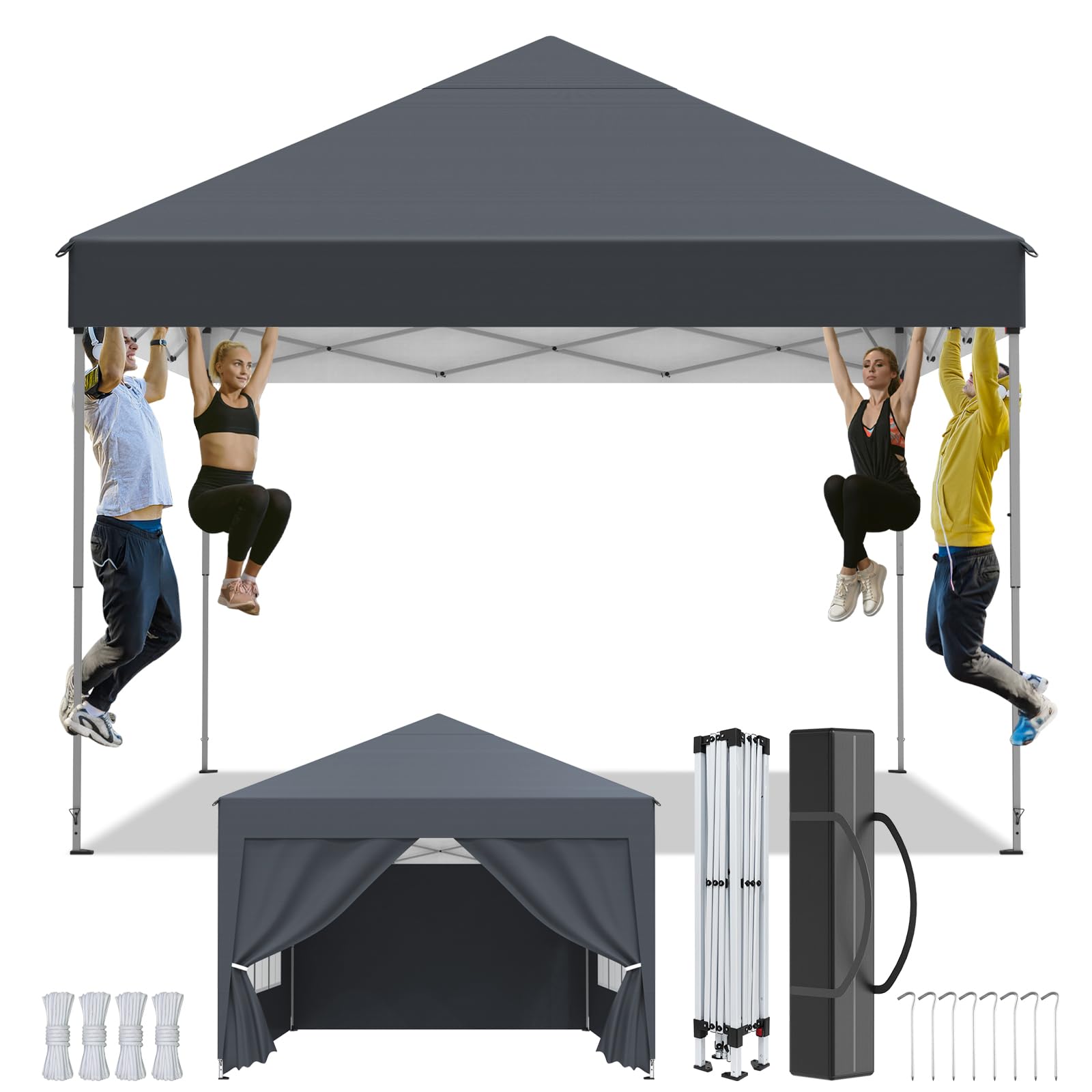 Tonnelle de Jardin 2.5x2.5m,Tonnelle Pliante,Tente de Camping avec 4 Côtés、Sac de Transport,Imperméable,Anti UV50+，Hauteur Réglable，Tente Réception,Barnum pour Exterieur Party Festival,Anthracite