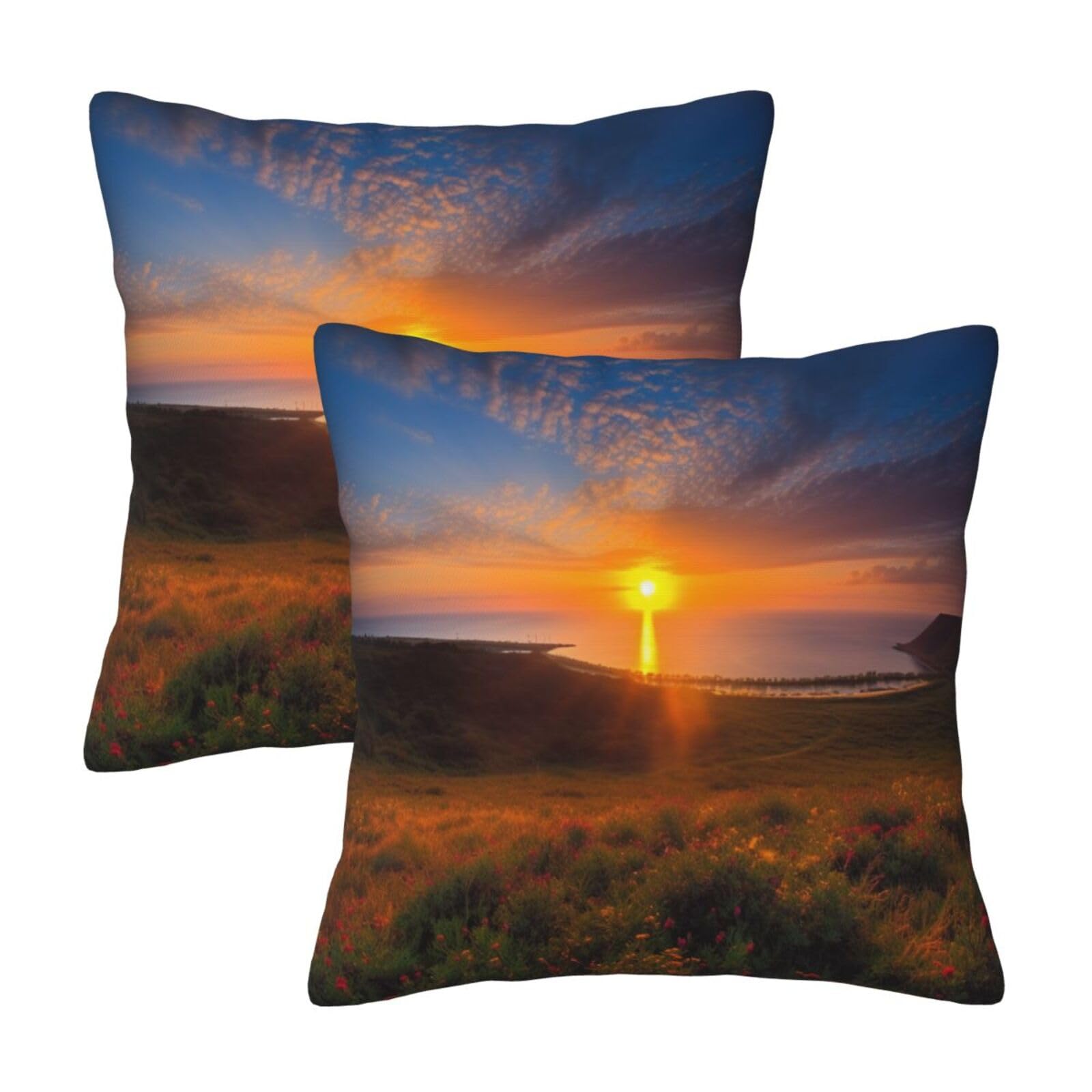 Beautiful Sunrise Throw Pillow Cases 2 Pack Square Pillowcases Soft Pillow Protectors for Couch Livingroom Sofa Bed Office Car,30x30 CM