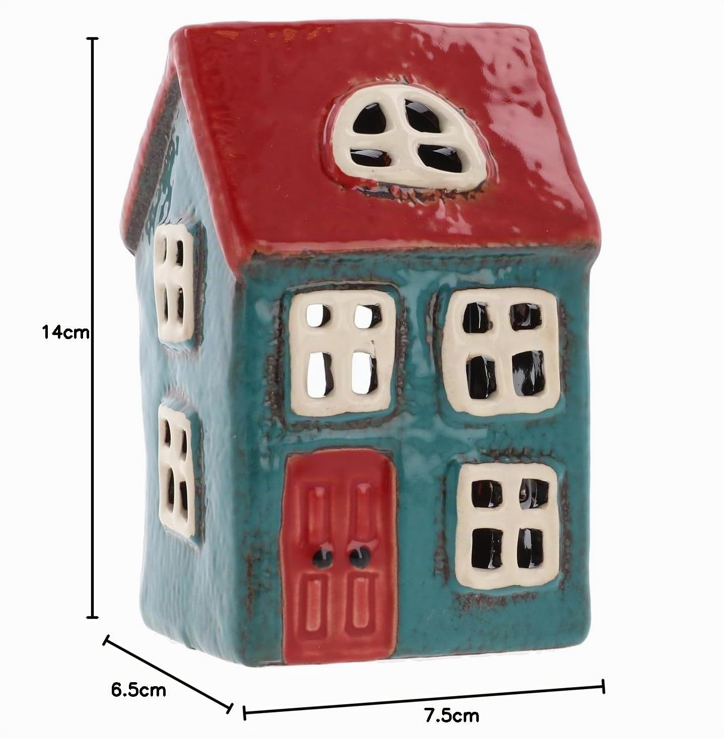 Shudehill Giftware Portacandele in ceramica con villaggio in ceramica dai colori vivaci, bellissimo regalo di inaugurazione della casa, ornamento per la casa, portacandele (blu/rosso)