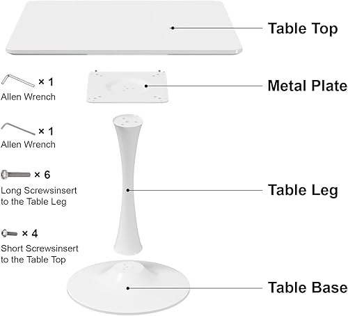 Miniatura 9 de Mesa cuadrada blanca de tulipanes para 2 personas, mesa de comedor pequeña de 24 pulgadas con base de pedestal de metal para cocina, mesa moderna de