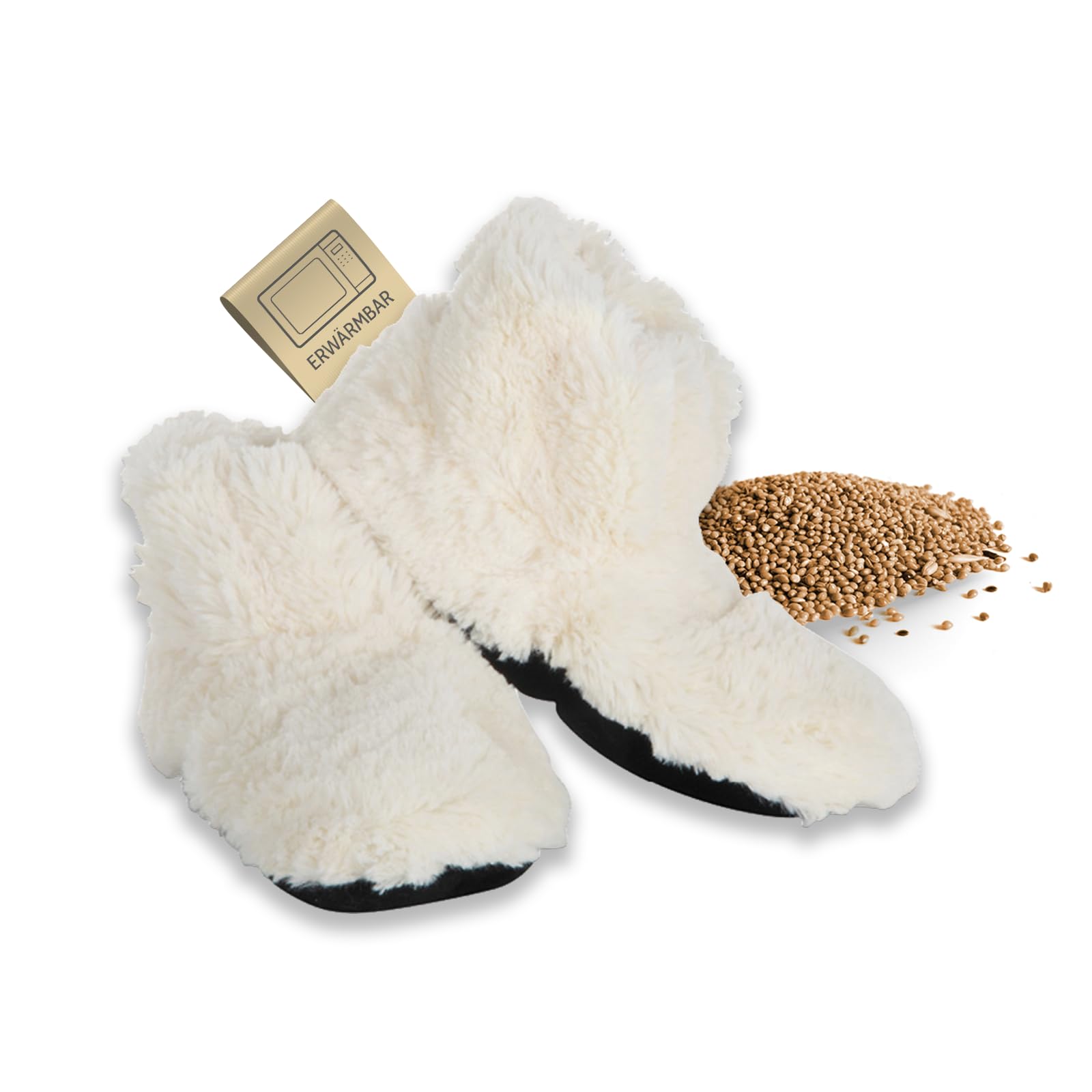 Habibi Plush Classic – 1654 Booties creme, Gr. M (37-40) Hausschuhe/Wärmepantoffeln/Wärmeschuhe/Wärmestiefel zum Erwärmen in der Mikrowelle/Backofen