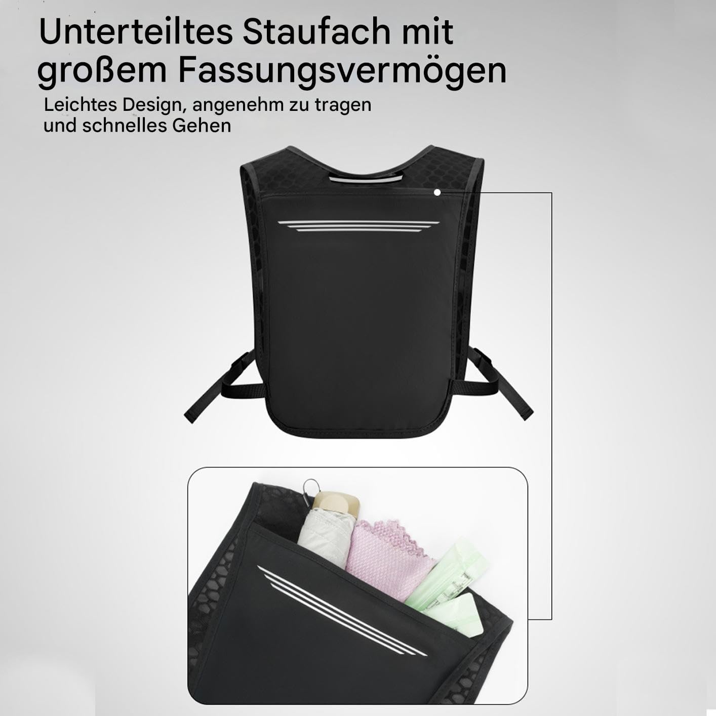 Chaleco de banda de rodadura – Bolsa de agua, paquete de carreras | Mochila ligera con bolsillos para botellas, correas reflectantes para trail jogging al aire libre, trekking, engranaje de