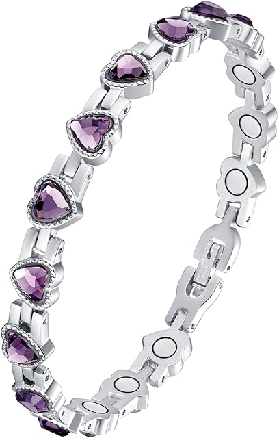 Jecanori Lymphatic Drainage Magnetic Bracelet for Women,Titanium Steel Magnetic Wristbands with Gorgeous Sparkling Love Heart Shape Cubic Zirconia Costume,Brazaletes with Removal Tool&Gift Box