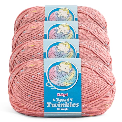 Image of Tweed Twinkles Soft Baby Yarn for Crocheting, 4-Pack (696Yds / 400G), Free Patterns - Acrylic Baby Blanket Knitting Yarn with Flecks - Size 3 DK Light Worsted Weight - Pink Lemonade