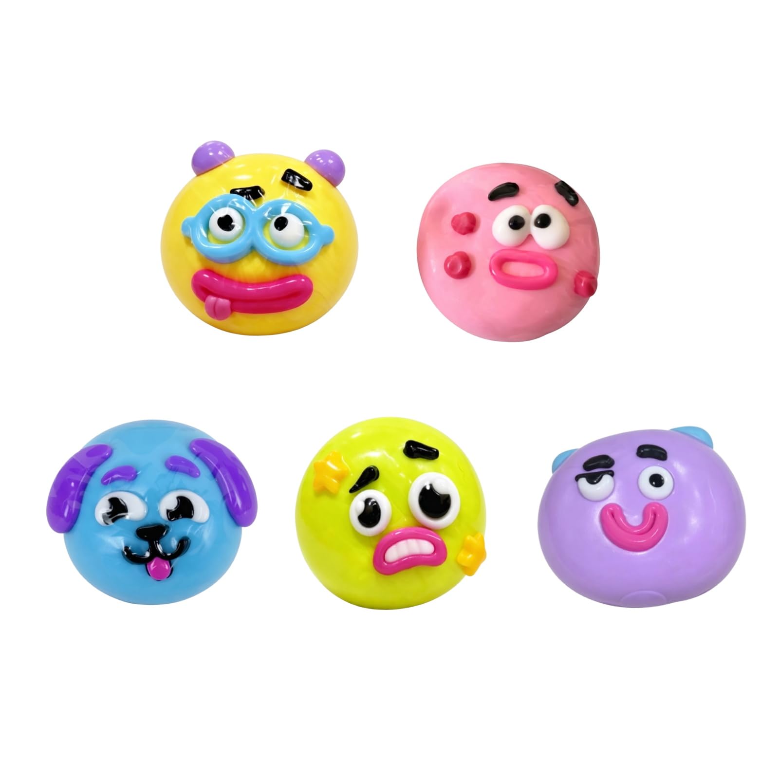Smushers Sensory with Interchangeable Faces, Funny Curiosities Dog Face Swap Squishy Stress Balls, Soft Slow Rise Moldable Fidget Stress Relief Ball, Desk Accessory for Adults(#F 5PC)