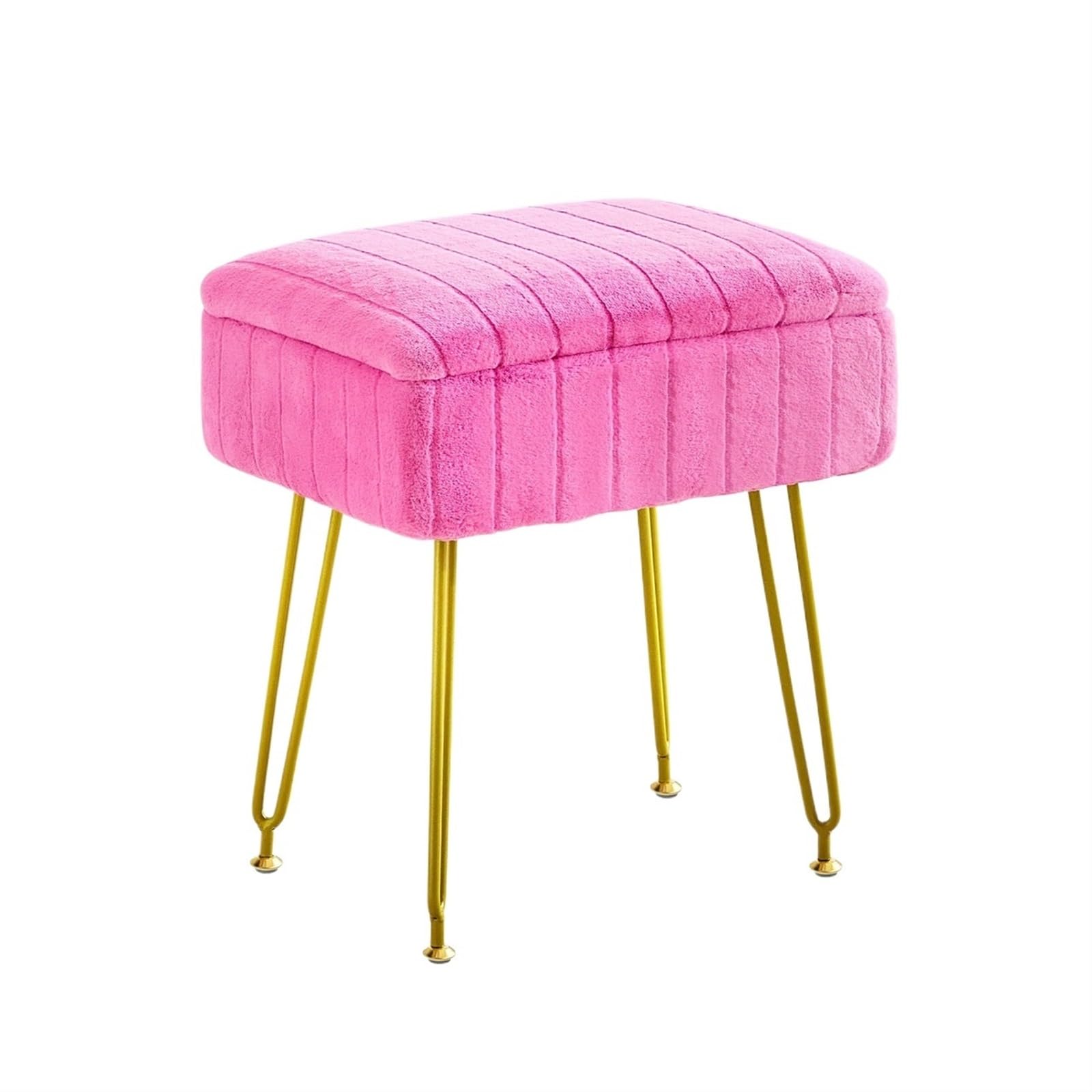 Puff Storage Chair Vanity Stool with Ottoman Makeup Faux Leather Storage, Multifunctional Chairs with Feet for Bedroom Makeup (Rose Red)