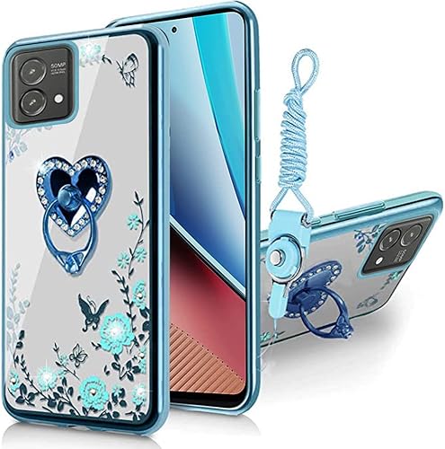 B-wishy Funda protectora para Moto G Stylus 5G 2023 para mujer, con purpurina, cristal, mariposa, corazón, floral, delgada, de lujo, con función