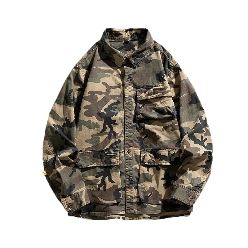 Men Spring Long Sleeve Cargo Casual Lapel Blouses Shirt