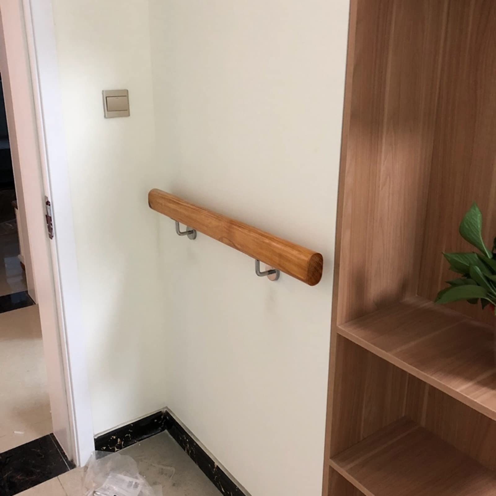 1ft- 20ft Staircase Handrails Solid Wood Stair Handrail Non-Slip Safety Banister Stair Railing Wall Mounted Corridor Support Rod for Indoor Loft Deck(450cm)