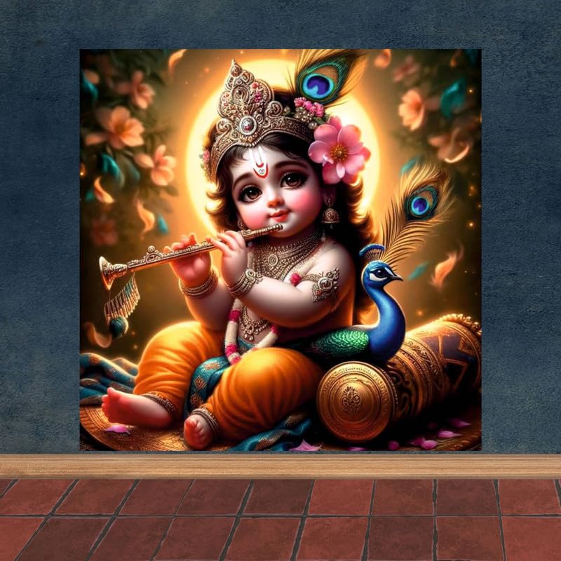 Image of British Terminal Cute little Bal Gopal Baby God Krishna| Kanha Ji | Laddu Lord Makhan Chor Painting Religious Poster for Pregnant Women for wall (matt thin vinyl,sticker,multicolor,unframed)| bj12