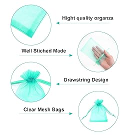 G2PLUS Drawstring Organza Bags 4x6 In - 100PCS Aqua Blue Organza Bags, Sheer Mesh Jewelry Pouches, Candy Gift Wrap Pouch for Christmas, Baby Shower, Birthday, Wedding Party Favors