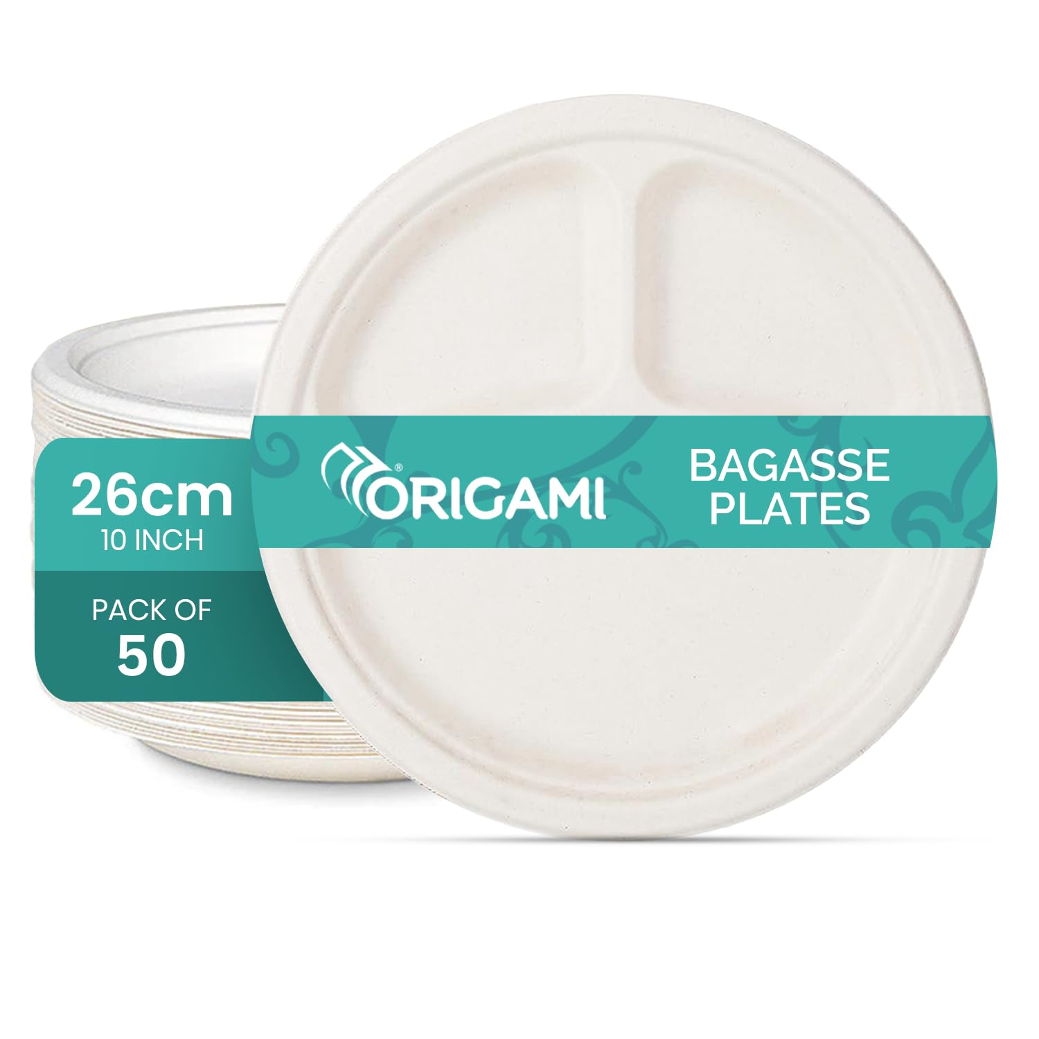 Origami 10 Inch Round Disposable Bagasse Paper Plates | EcoFriendly & Biodegradable Sugarcane Plates | Perfect for Parties, Picnics, and Festive Occasions - Pack of 50 Pcs (B0D8WGHP9Z) Amazon Price History, Amazon Price Tracker