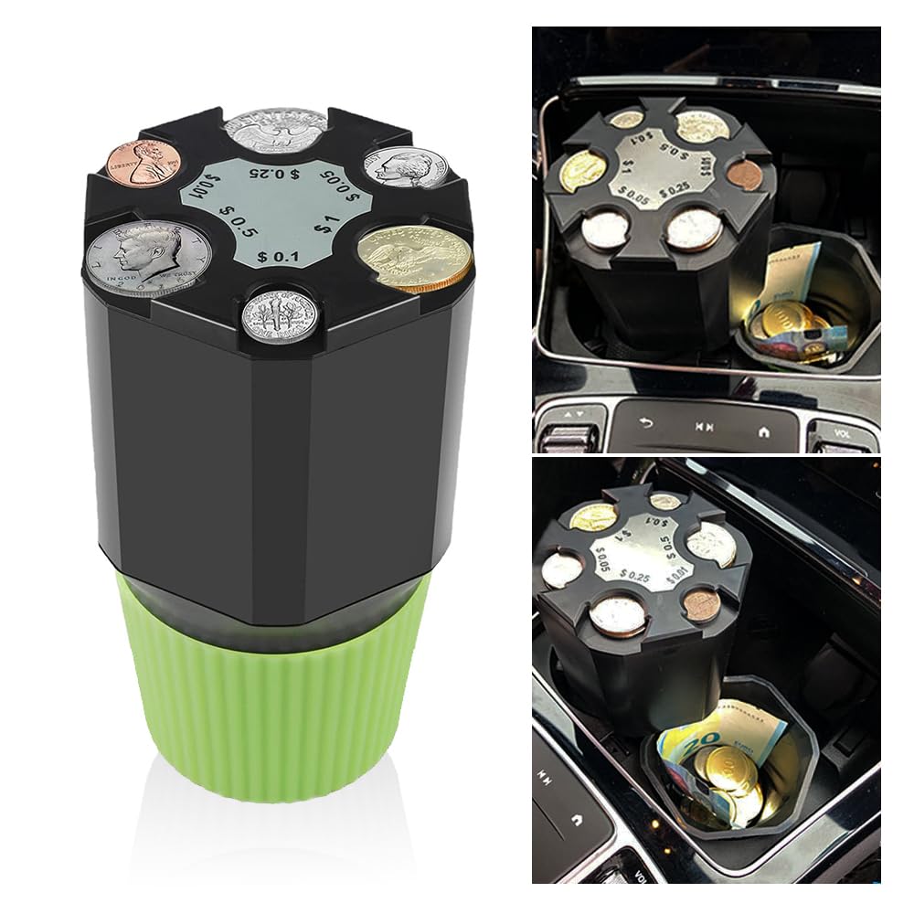 SSNNUU Car Coin Holder,Portable 2-In-1 Design Storage Box + Coin Holder for Car,360° Rotatable Detachable Change Holder for Car Truck SUV Home Office