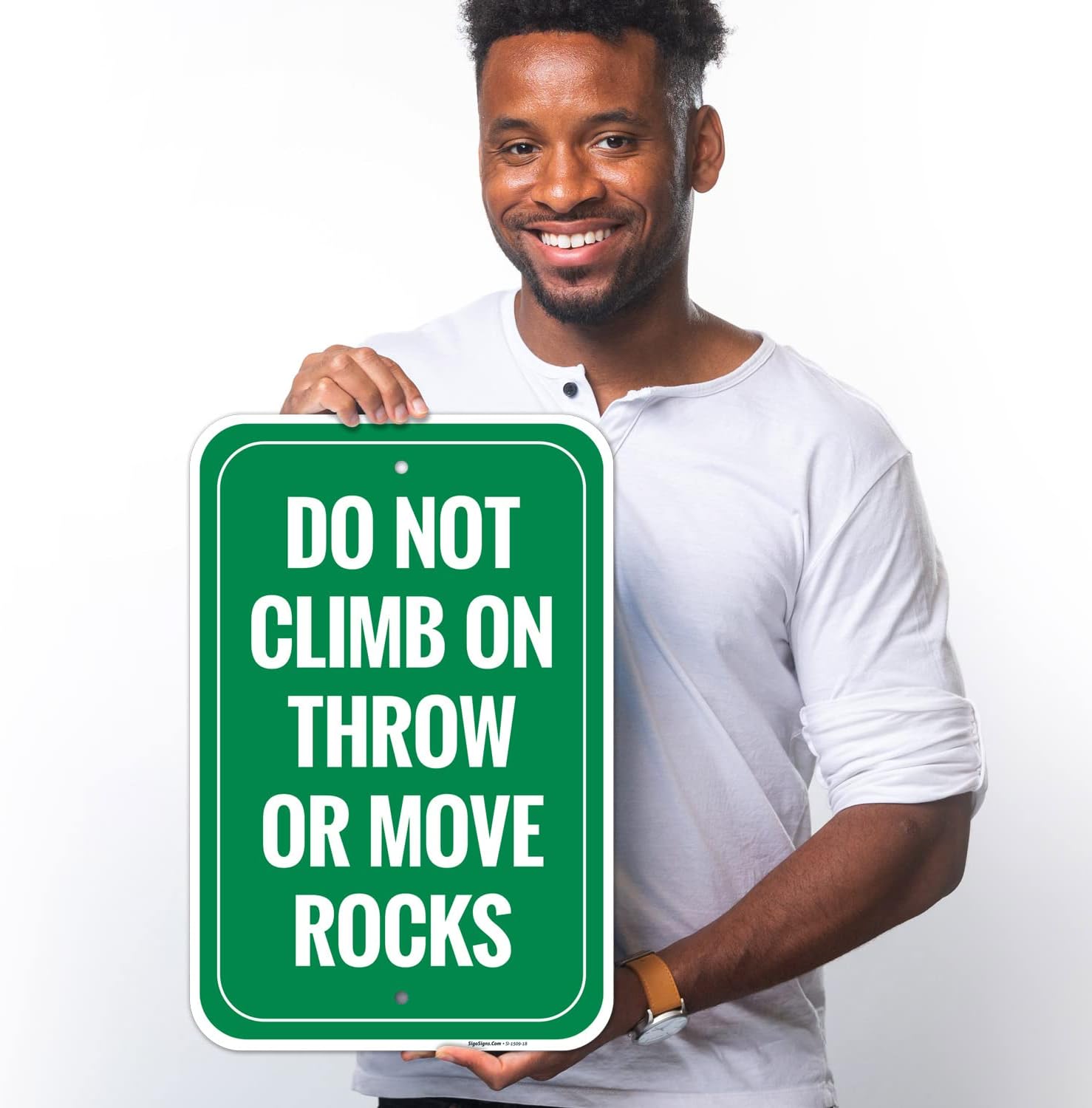 Do Not Climb on Throw Or Move Rocks Sign, 12x18 Inches, 55 mil Thick HDPS (high Density polystyrene), Made in USA
