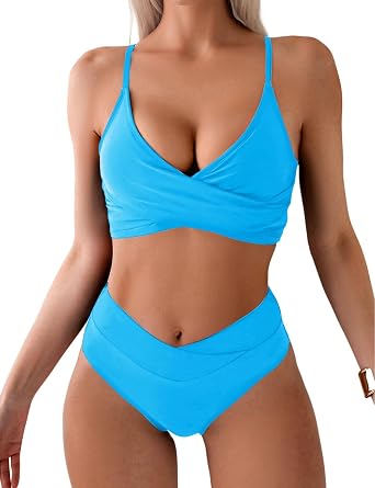 Tainehs Women Bikini Sets Two Piece Swimsuit V Neck Twist Front Bathing Suit