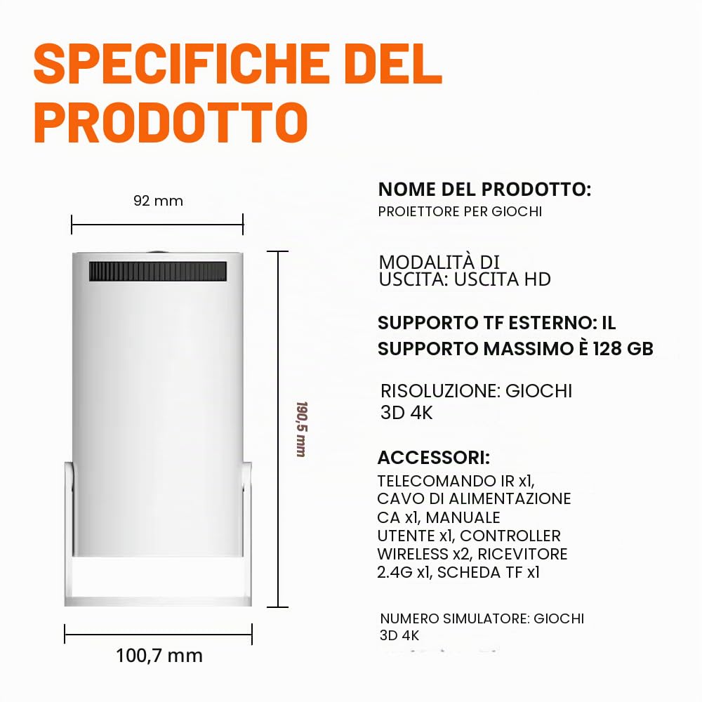 Console per videogiochi retrò Mini proiettore intelligente portatile Proiettore domestico Sistema Android11 ​​1080P 64 GB Giochi per regali