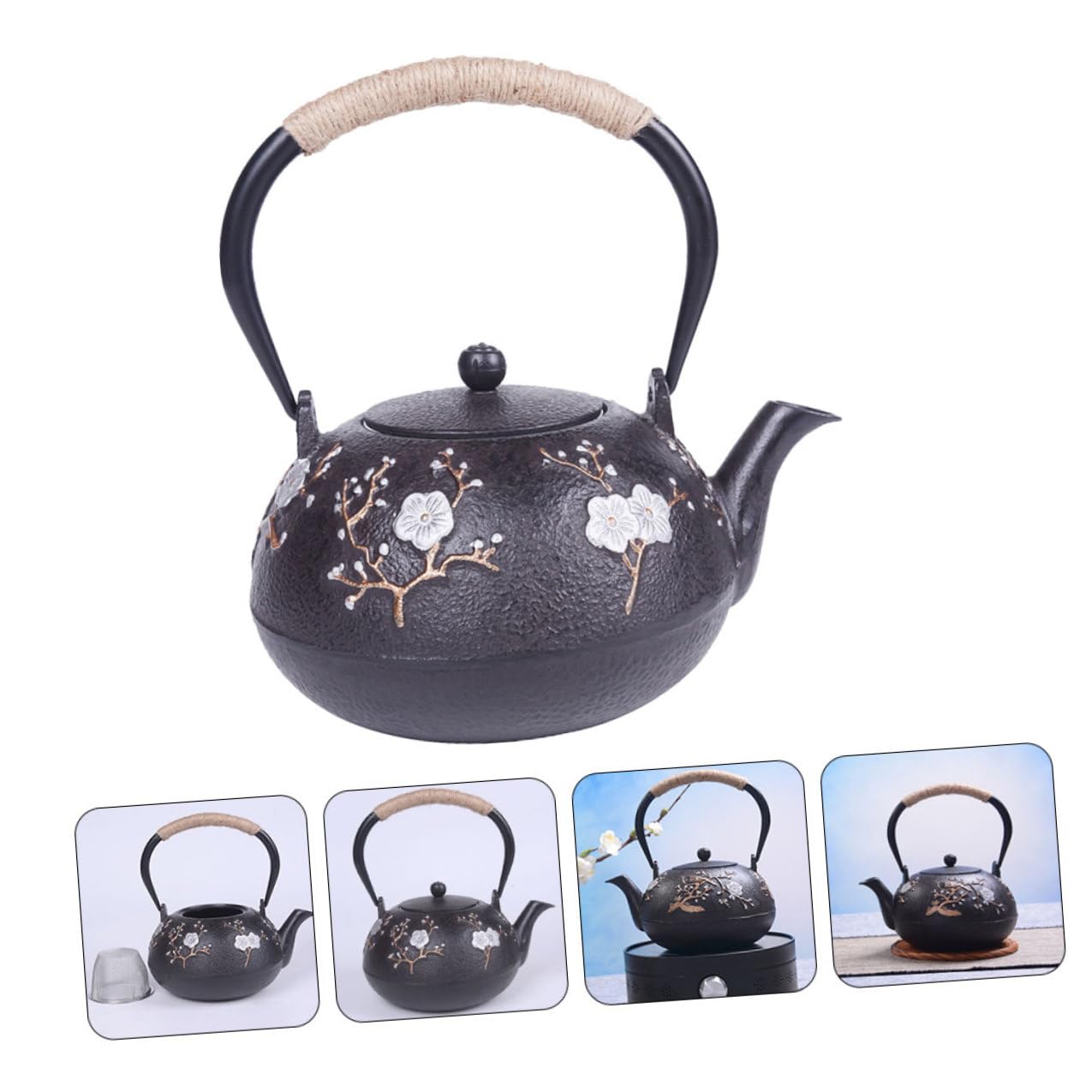 Cabilock Tetera de Hierro Fundido Japonesa Infusor, Buena Aislamiento Térmico y Diseño para Uso Hogar, Material Hierro Resistente y Práctica para Té
