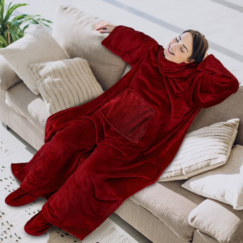 Pavilia Fleece Blanket With Sleeves Foot Pockets For Women Men