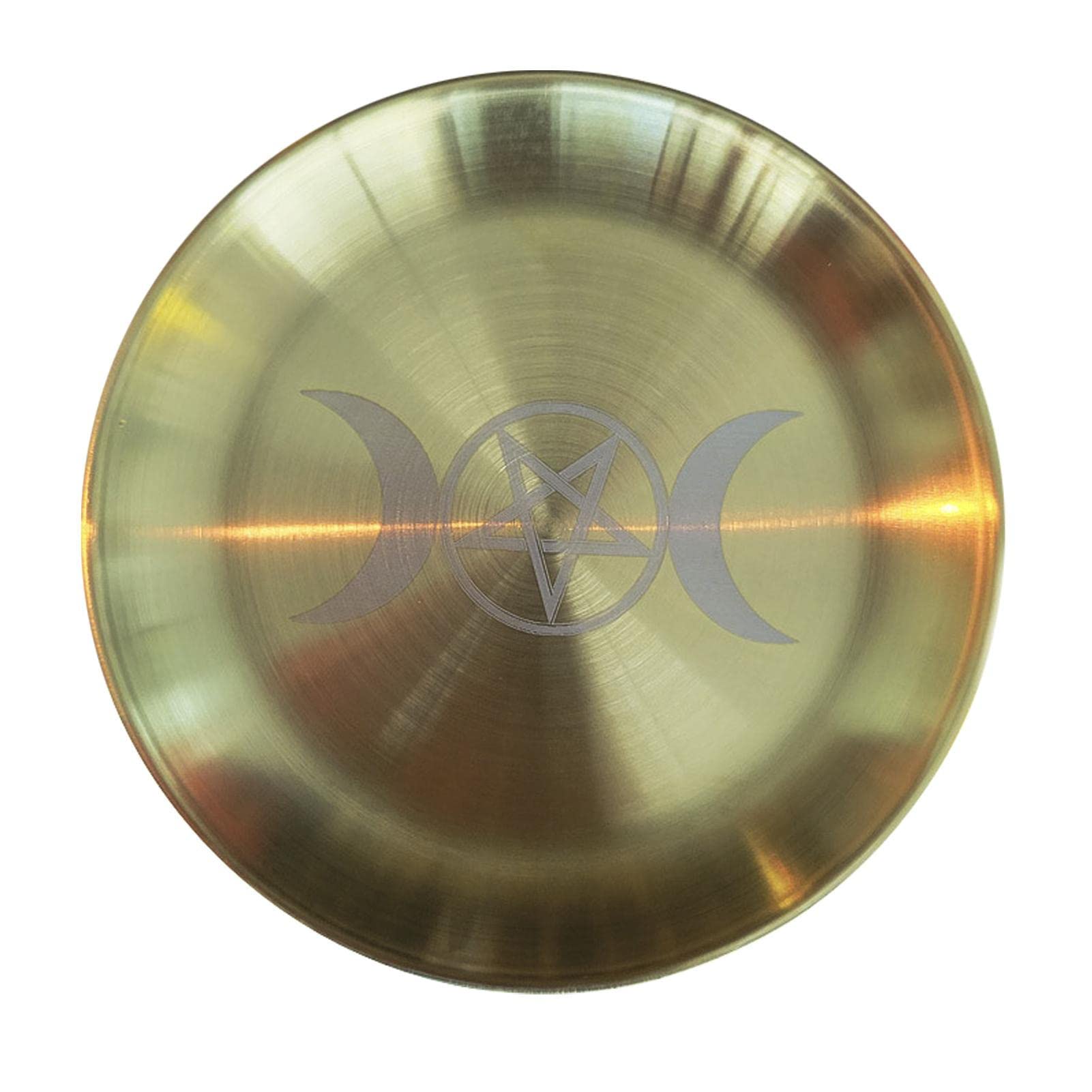 Ciotola Altare In Acciaio Inox Oro - Portacandele Strega Con Simboli Ouija, Rune, Tarocchi, Pentagramma - Diametro 14cm