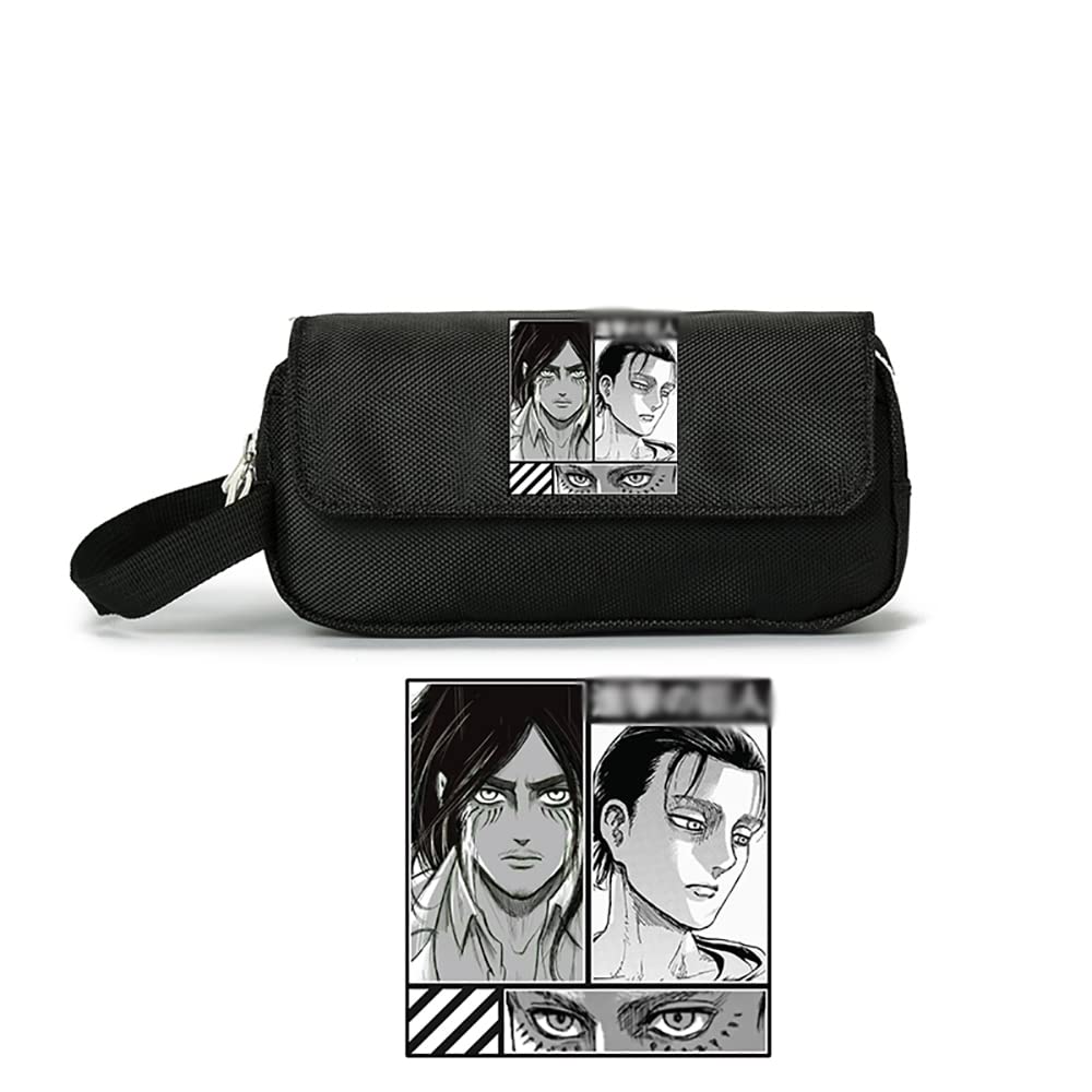 Pencil Case for Attack on Titan Levi Ackerman, Student Large-Capacity Anime Peripheral Flip Pen Case Cosmetic Bag Zipper Cosplay Bag