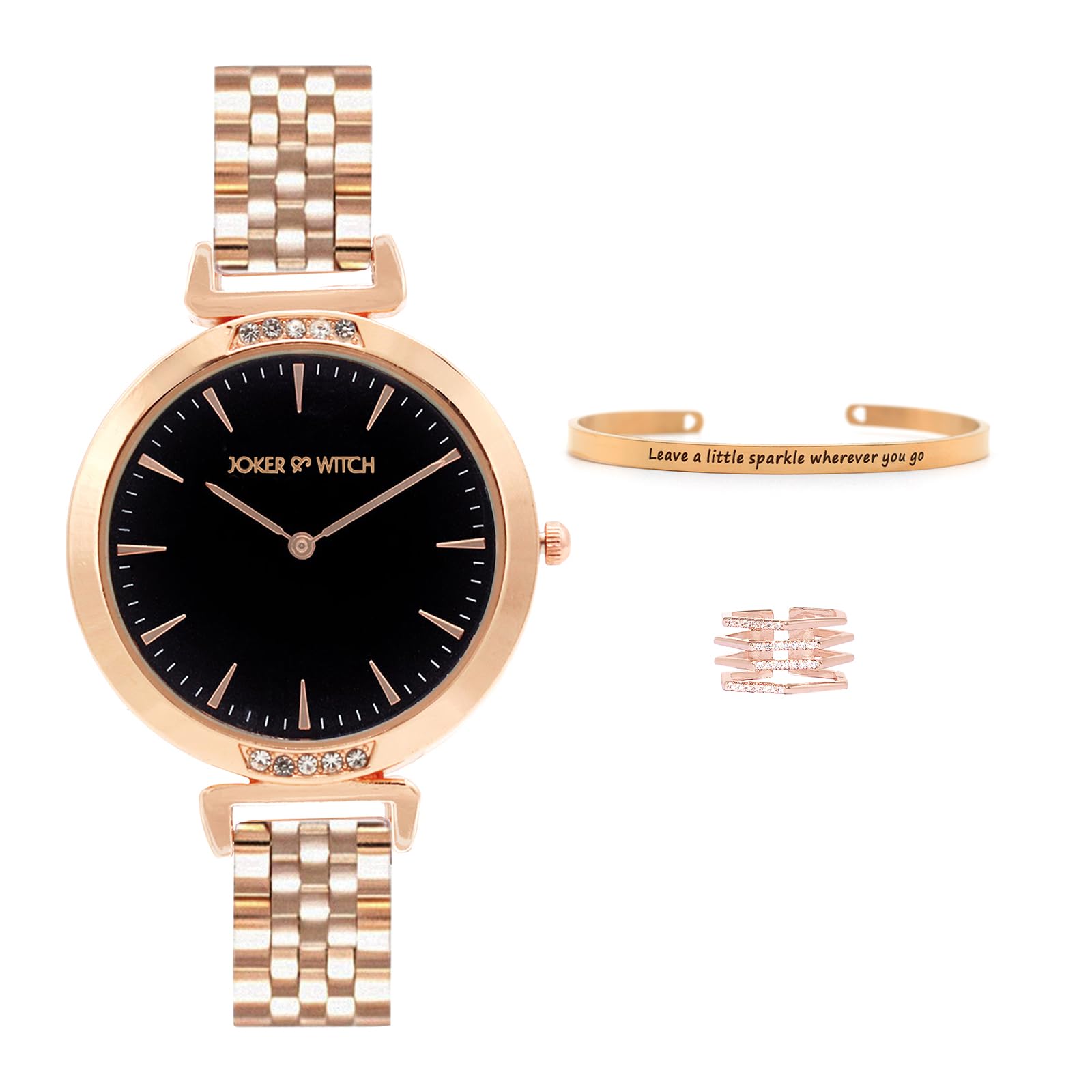 Joker & Witch Stainless Steel Women Rose Shadow Love Triangle Analogue Watch, Black Dial, Rose Gold Band (B0C8615MRV) Amazon Price History, Amazon Price Tracker