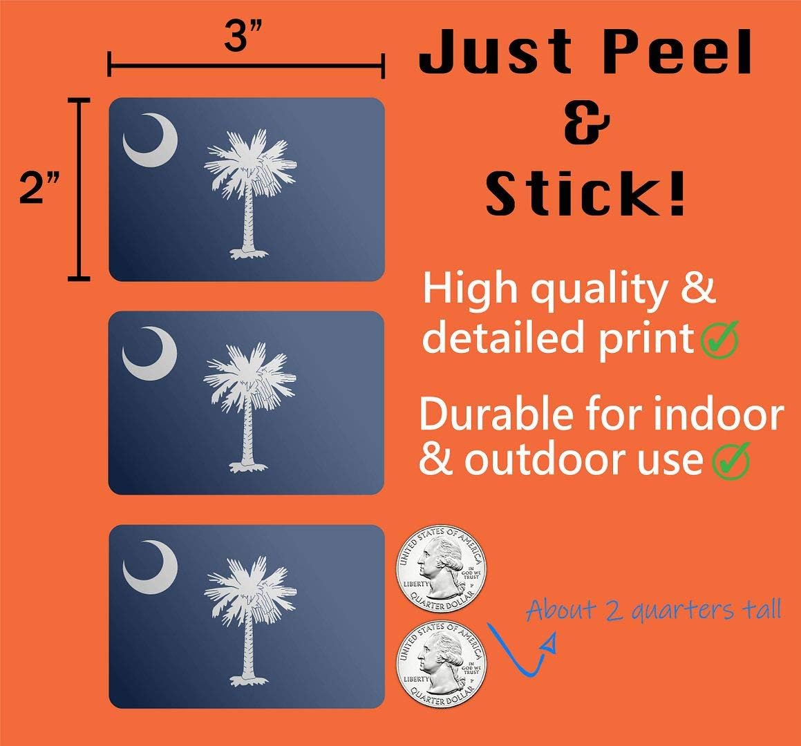 (x3) 3M Reflective South Carolina Flag Stickers | Versatile Safety Decals | Flag of South Carolina Sticker Decals | Perfect for Hard hats, laptops, bikes, toolboxes and more!