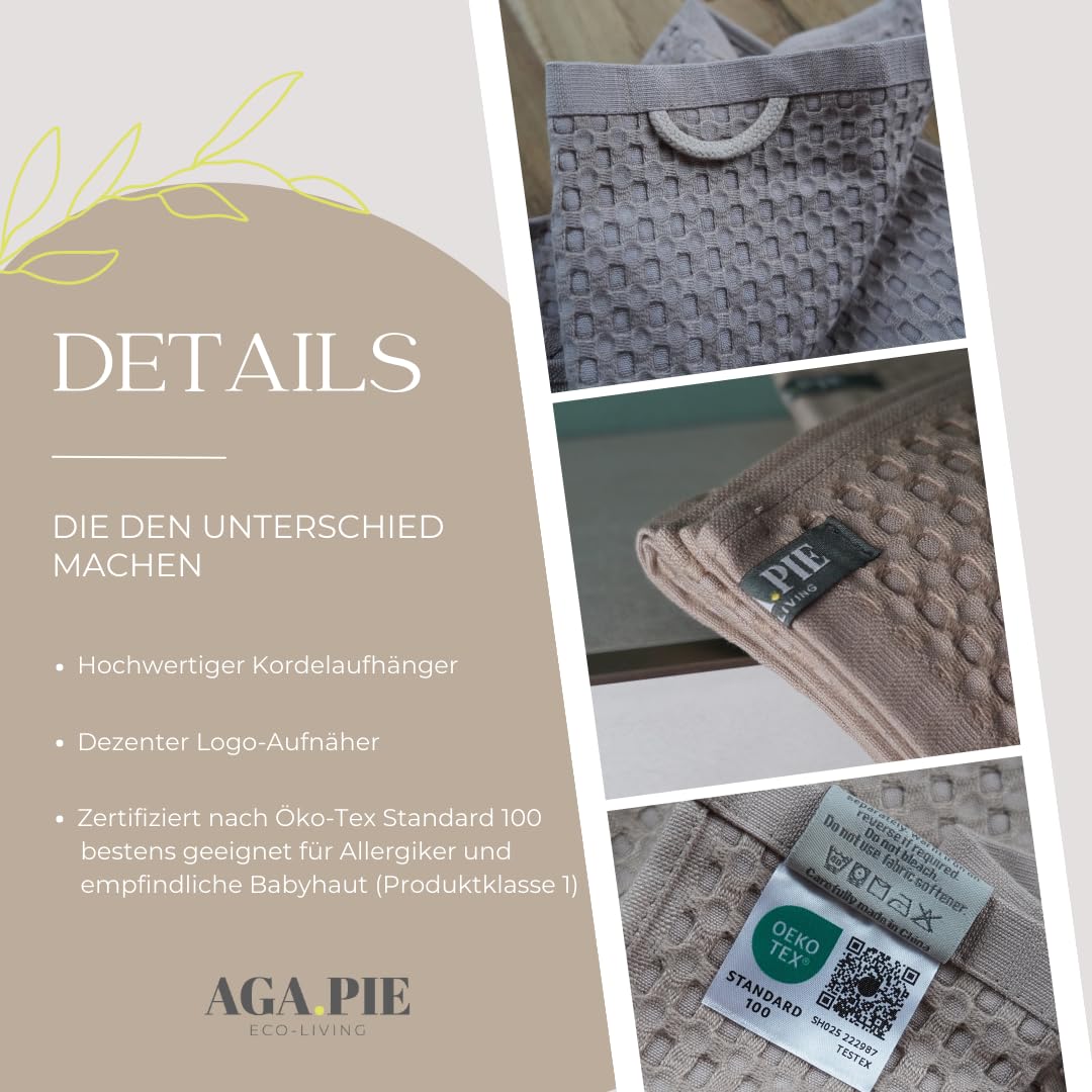 AGA.PIE 2er Set Bambus Lyocell Badetücher - Dunkelgrau, 70x140 cm, Bio Oeko-Tex 100, mit Bio Baumwolle, Nachhaltig, Waffelpique - Handtücher, Badehandtücher, Duschhandtücher, Duschtuch - 2 Stück