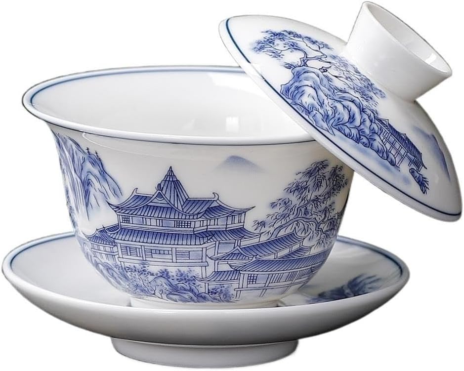 Jade‑Like Blue and White Porcelain Gaiwan Tea Cup