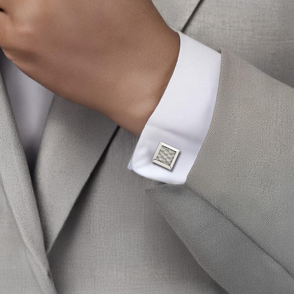 Titanium Square Cuff Links Hammered Matte for him IceCarats