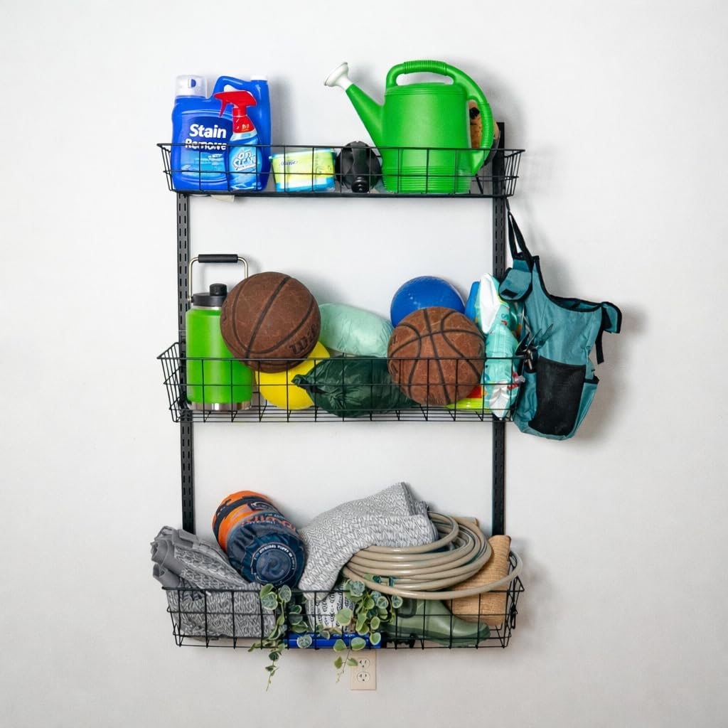 StoreYourBoard G-Basket Wall Mount Storage System, Heavy Duty Metal Basket Adjustable Organizer for Indoor & Garage Organization, Holds 120 lbs