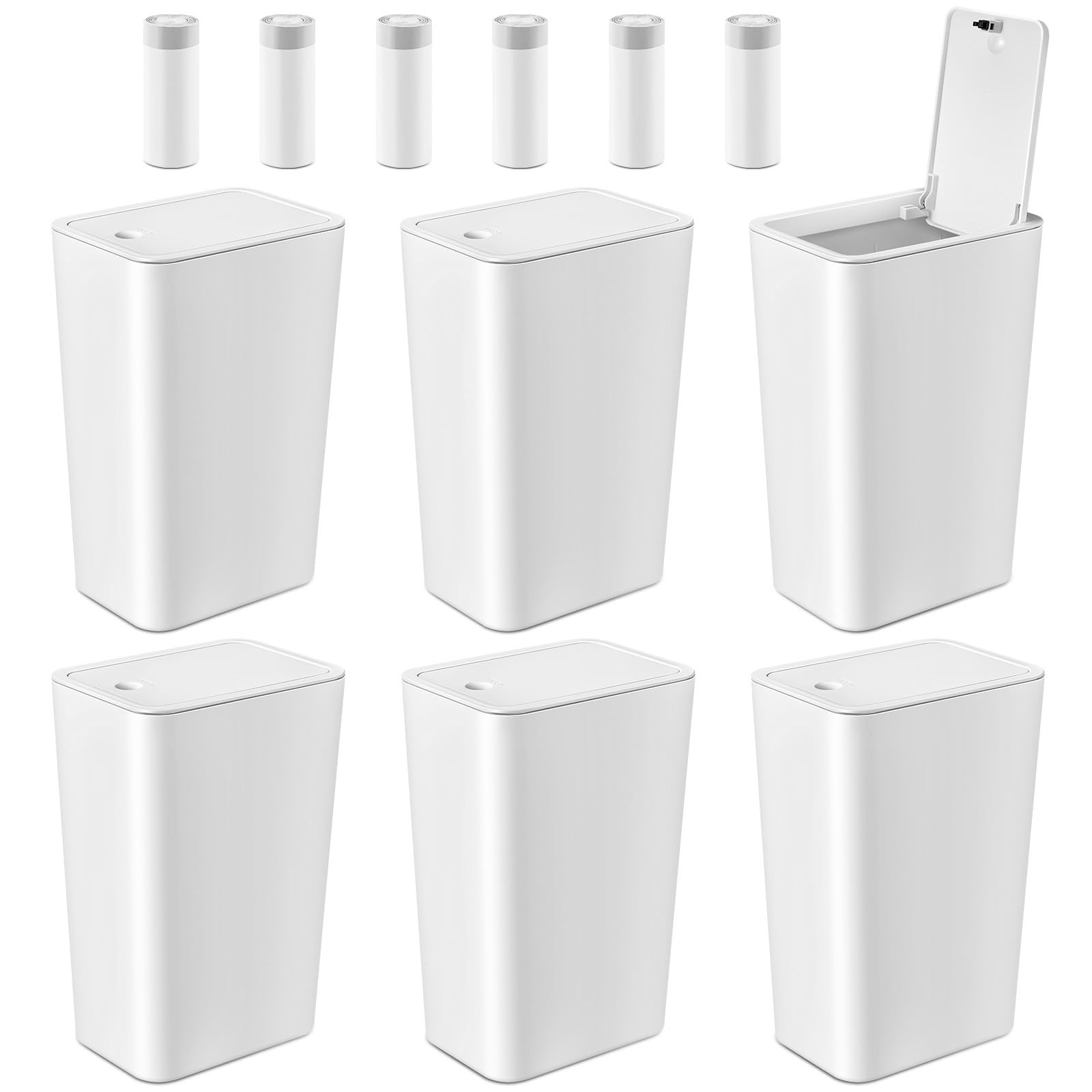 Roshtia 6 Pcs 2.6 Gallon/ 10 Liter Small Trash Can with Lid Slim